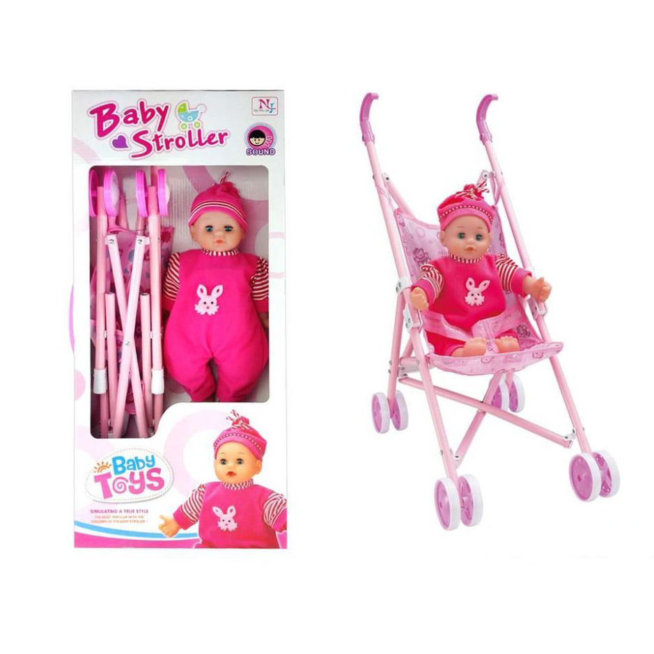 Hot selling baby doll stroller nursery role play set toy realistic baby doll play set with baby doll accessory