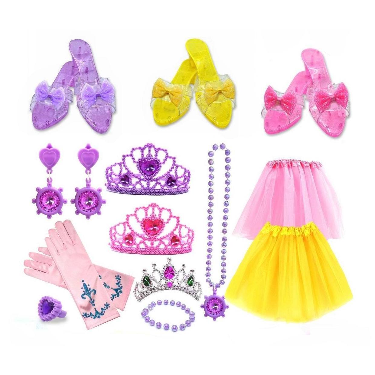 Juguete set de belleza pretend role play popular princess shoes crown necklace earrings fashion jewelry dress up set girl toys