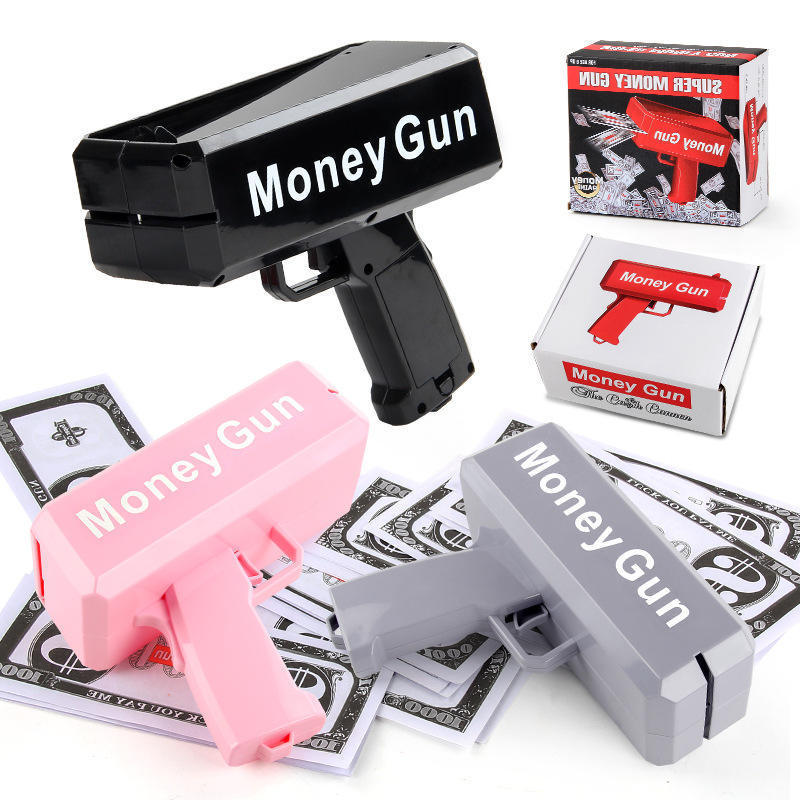 2023 Creative Money Spray Gun Custom Logo Cash Rain Toy Guns for Party Carnival Props Wedding Party Game Toy