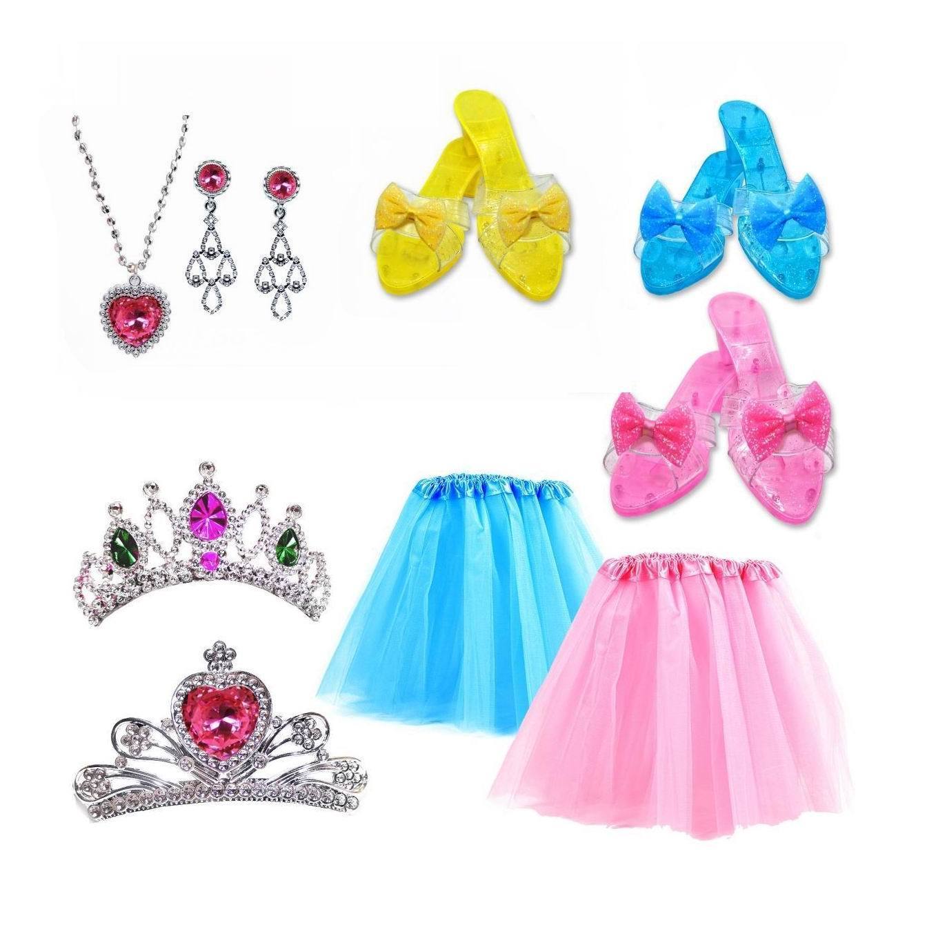 Juguete set de belleza pretend role play popular princess shoes crown necklace earrings fashion jewelry dress up set girl toys