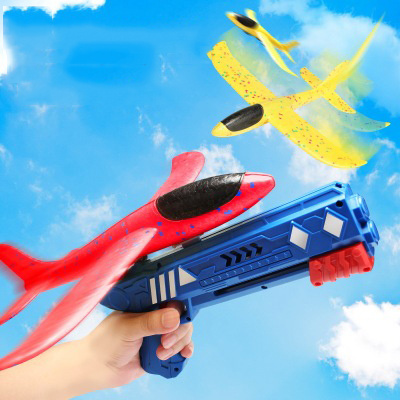 Boy Shooting Game LED Flying Aircraft Catapult Throwing Foam Plane Light Gun