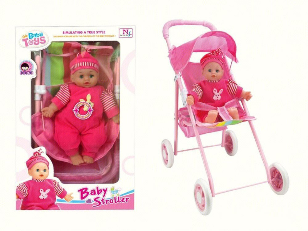 Hot selling baby doll stroller nursery role play set toy realistic baby doll play set with baby doll accessory