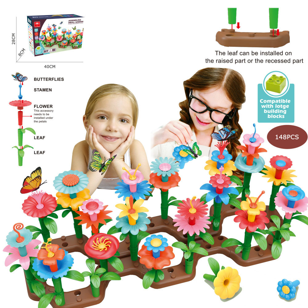 Block Toys Girls Assembly Flower Take Apart Game Stacking Toys DIY Butterfly Flower Garden Sets Building Toys