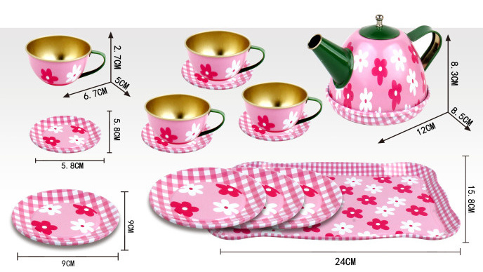 Wholesale Kitchen Metal Tea play set toy Tea Party Set with Dessert Cookies pretend play toy for girls