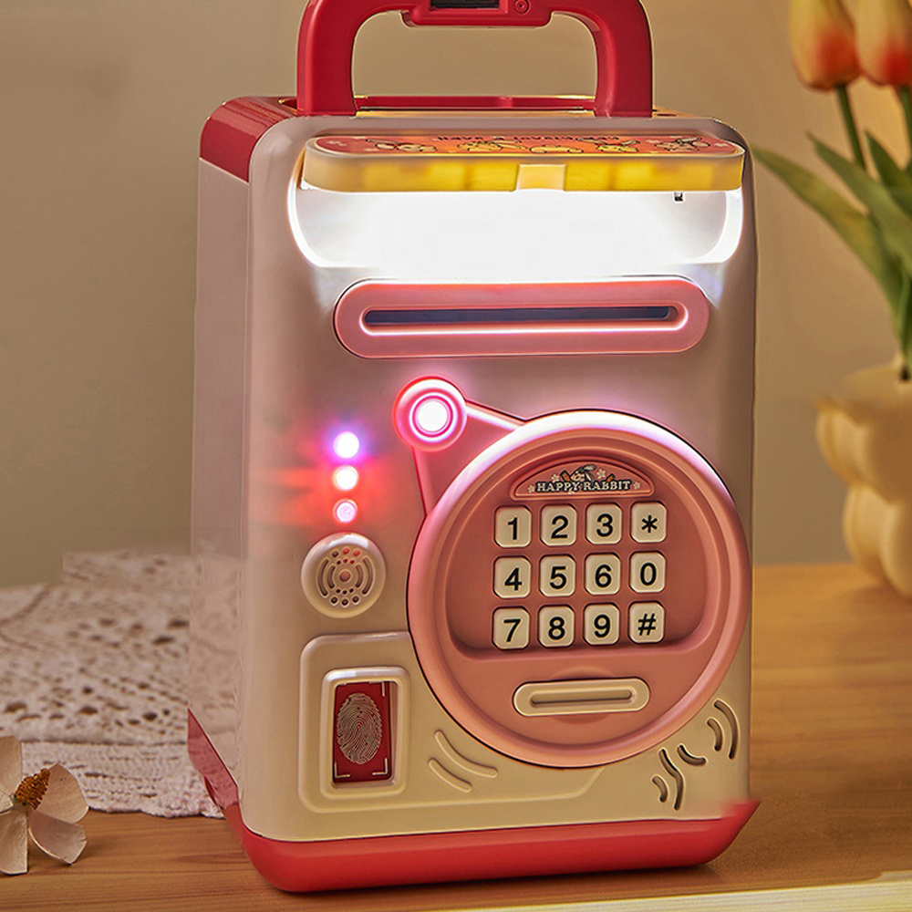 fingerprint password safety save cash coin money box electronic cartoon mini atm piggy bank for kids