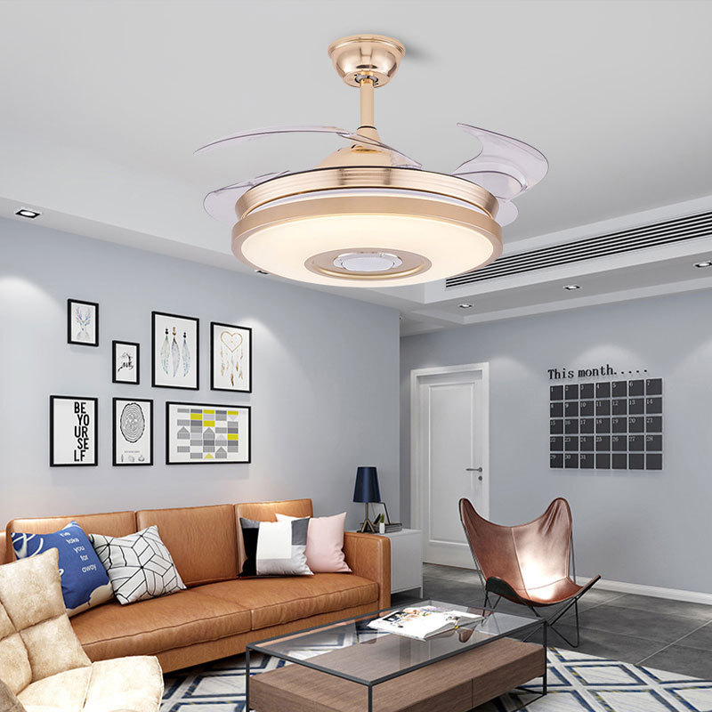 Super Affordable LED Ceiling Fan Frequency Conversion Speaker Chandelier Ceiling Fan Light with Led Light 42 Inch Luminous Fan