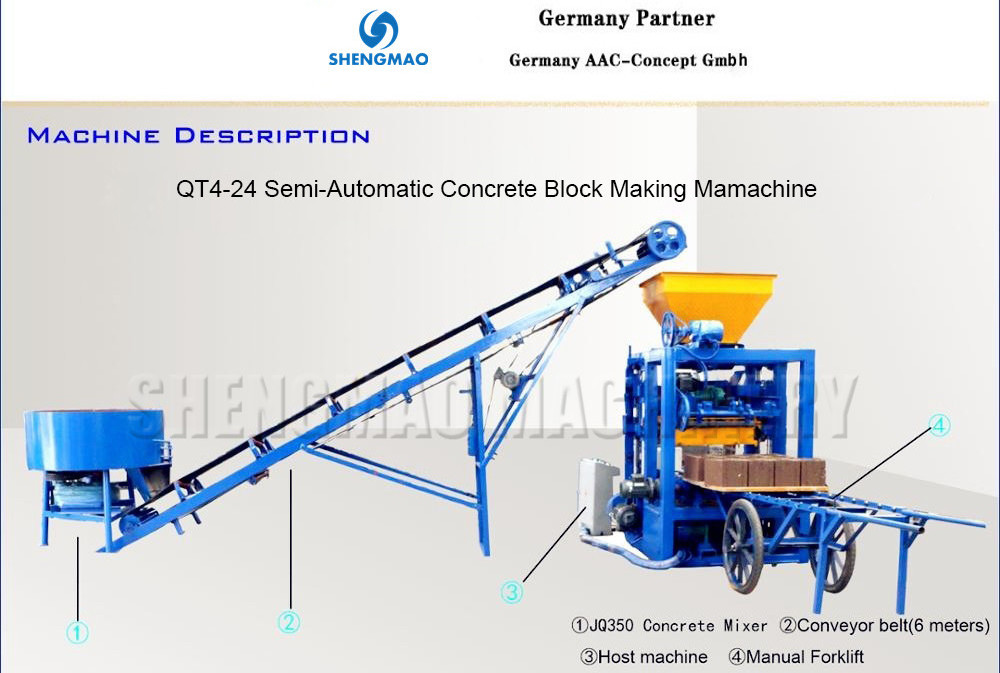 CHB QT4-24 Semi Automatic Manual Hollow Block Machine Concrete Paving Block Making Machine For Sale In Indonesia Philippines