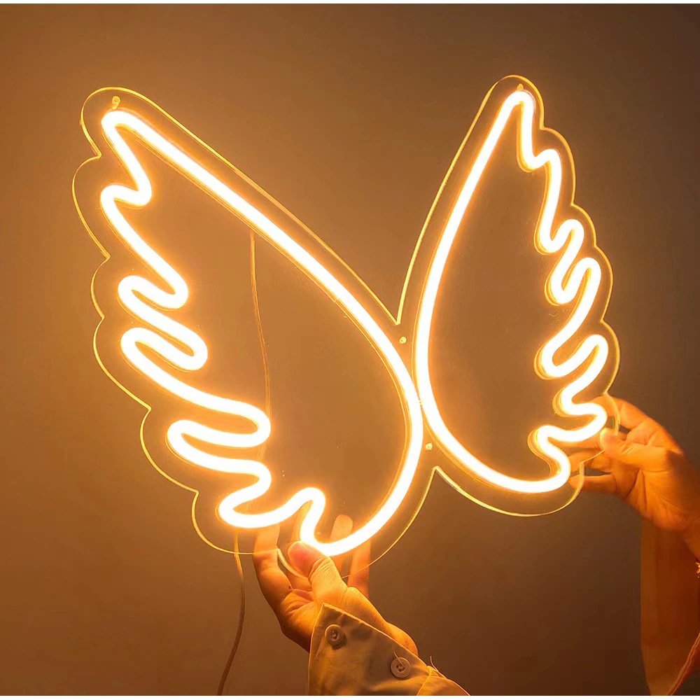 Wedding Background Wall Hanging Wing Shape Neon Signage Custom Led Angel Fairy Wings Neon Sign For Shop Advertising