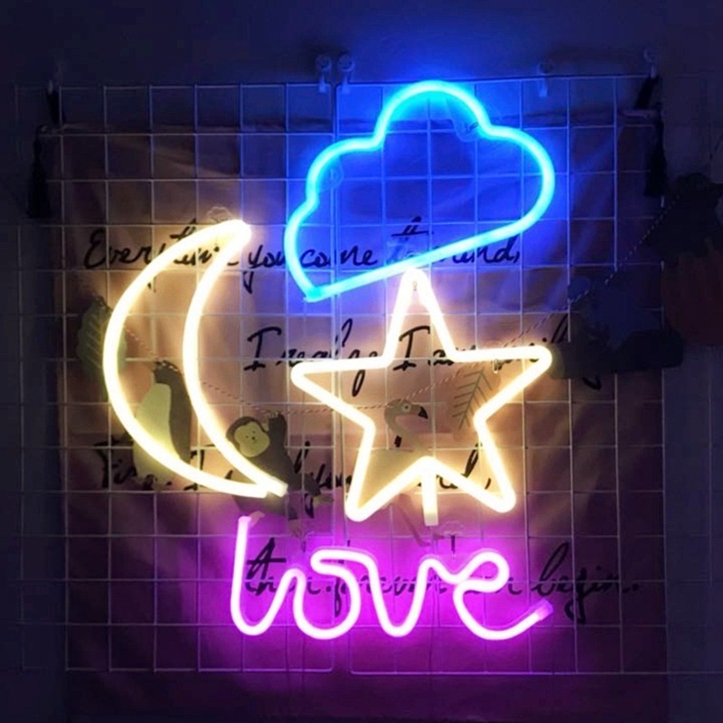 Home Decor Party Wedding Wall Art Neon Led Lights Sign,Moon Lightning Planet Neon Light Lamp,Love Bat Cloud Neon Signs for Room