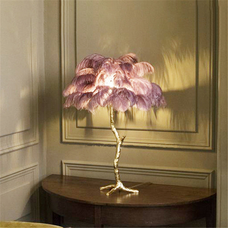 bedside feather tree shape table lamp white black pink feather lamp for bedroom hotel luxury ostrich feather table lamp