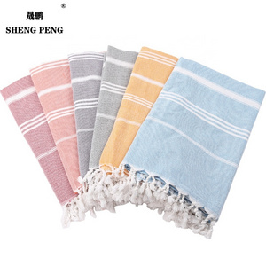 Wholesale 100% Cotton Microfiber Beach Towels Natural Organic Customized Sand-Free Quick Dry Woven Adults Turkish Beach Style