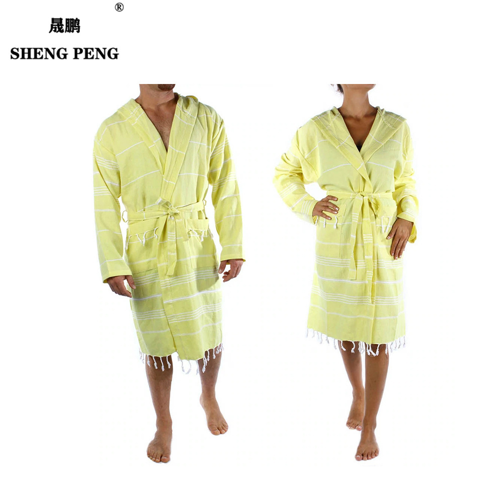 Fashion Hilton Bath Robe Striped For Man 100% Cotton With Hood Turkish Bathrobe