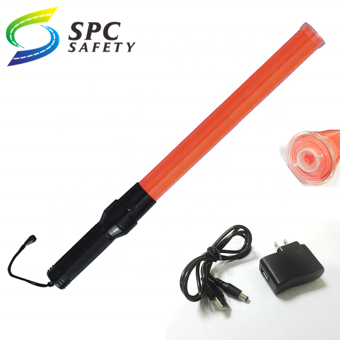 Tops Sell 54cm red battery Outdoor alert Safety plastic handheld Led Traffic Signal Control batons With Top Light