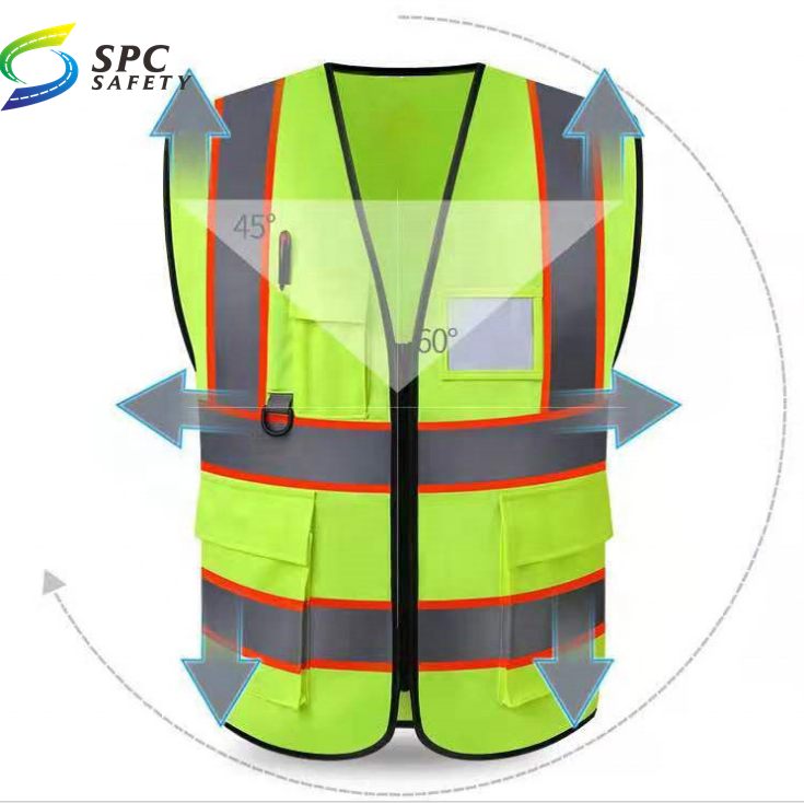 Multi-pocket construction engineering coat green sanitation security fluorescent customized printing reflective safety vest