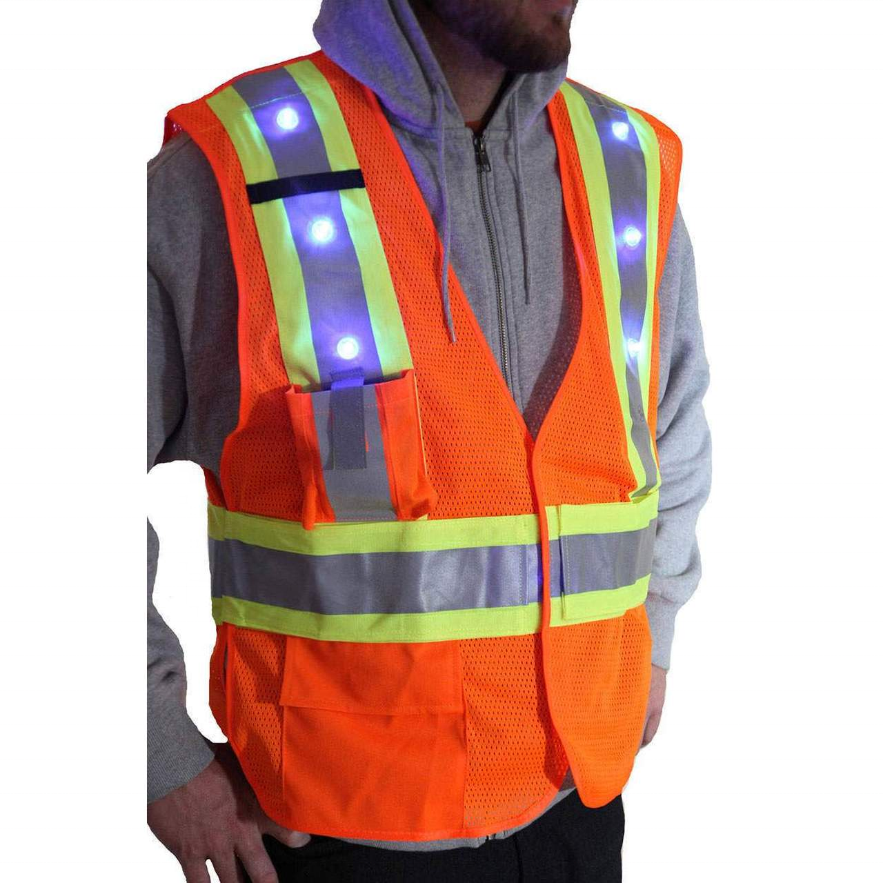 Wholesale comfortable breathable mesh fabric new style hi vis LED lights reflective safety vest for adult