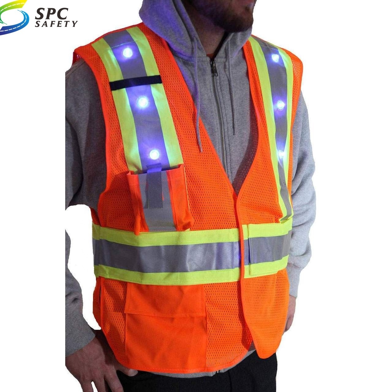 Wholesale comfortable breathable mesh fabric new style hi vis LED lights reflective safety vest for adult