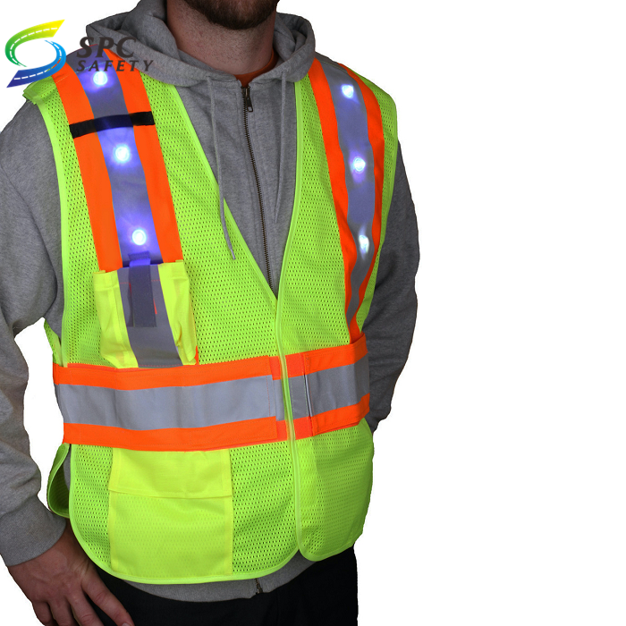 Wholesale comfortable breathable mesh fabric new style hi vis LED lights reflective safety vest for adult