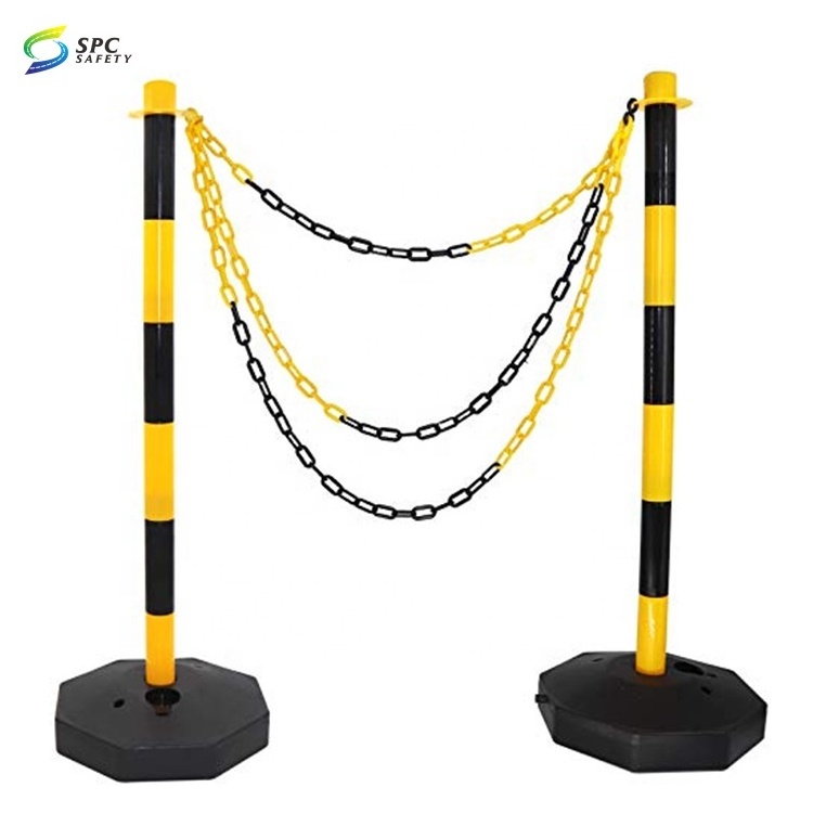 Wholesale warning safety crowd control water filled base plastic stanchion chain pole stand Plastic chain stanchion barriers