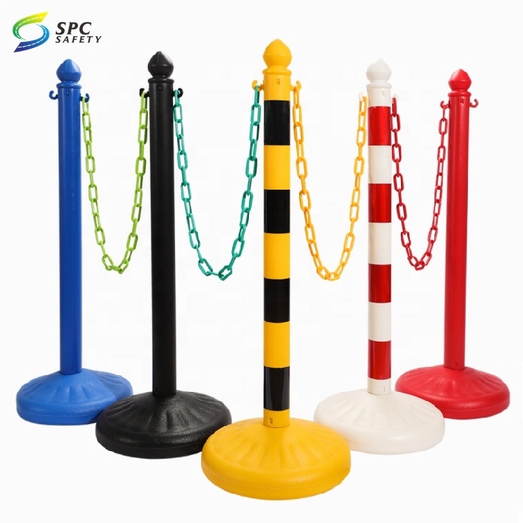 Wholesale warning safety crowd control water filled base plastic stanchion chain pole stand Plastic chain stanchion barriers