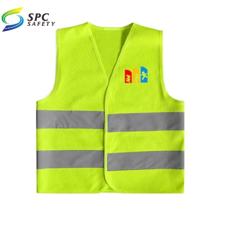 Four reflective strips green color hi vis customizable outdoor activities safety vest for children