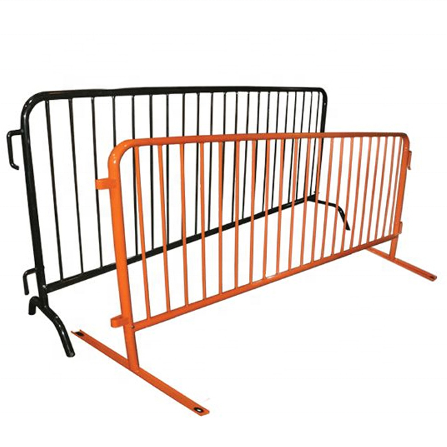 Portable road construction Interlocking galvanized steel tube barriers pedestrian crowd control Metal barricade with Curved Feet