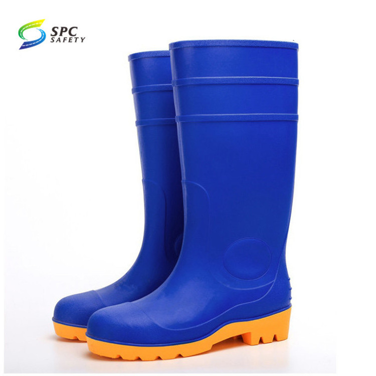 CE standard anti puncture waterproof oil industry construction mining work steel toe cap Black PVC rubber safety rain boots