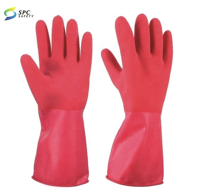 45cm Black Rough Wrinkled palm Heavy duty industrial Acid alkali oil resistance chemical hand safety work Black Rubber Gloves