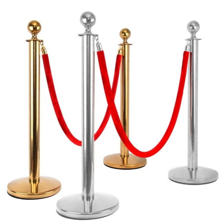 Crowd access entrance control Multicolor velvet braided Rope Security pole Queue safety barrier post Red Rope stand stanchions