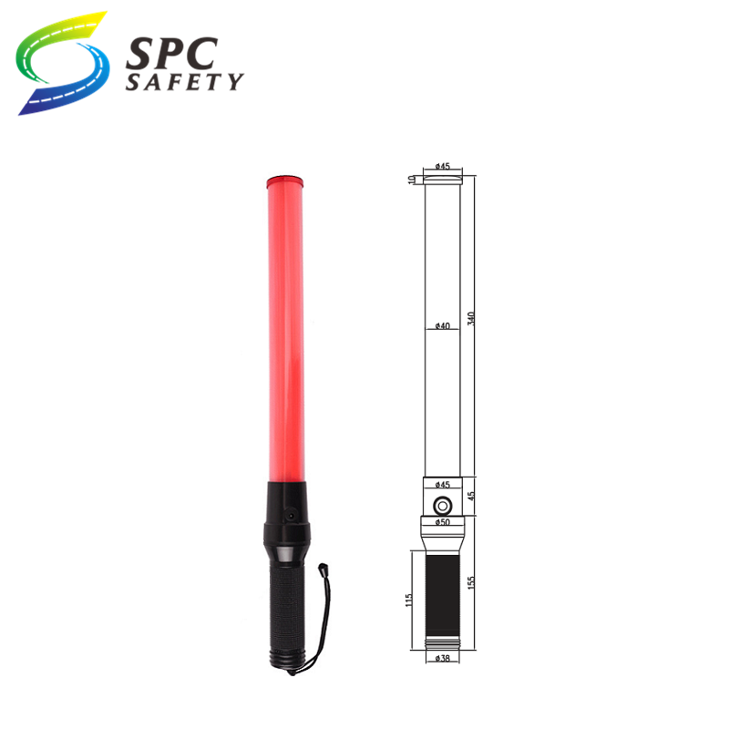 Tops Sell 54cm red battery Outdoor alert Safety plastic handheld Led Traffic Signal Control batons With Top Light