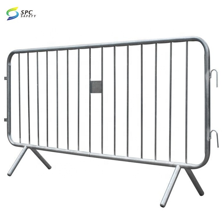 Portable road construction Interlocking galvanized steel tube barriers pedestrian crowd control Metal barricade with Curved Feet