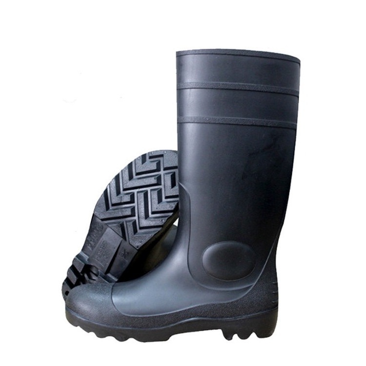 CE standard anti puncture waterproof oil industry construction mining work steel toe cap Black PVC rubber safety rain boots