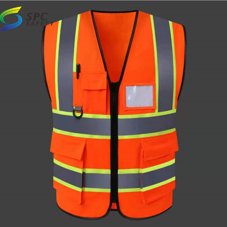 Multi-pocket construction engineering coat green sanitation security fluorescent customized printing reflective safety vest