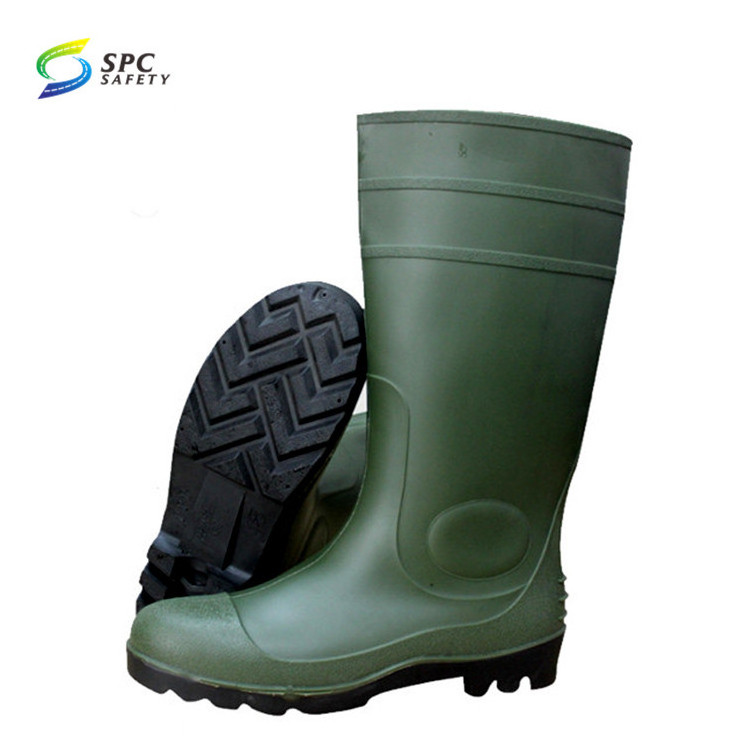 CE standard anti puncture waterproof oil industry construction mining work steel toe cap Black PVC rubber safety rain boots