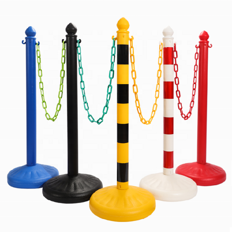 Hot sales warning traffic crowd control PE plastic chain post barrier Plastic chain stanchions with water filled weighted base