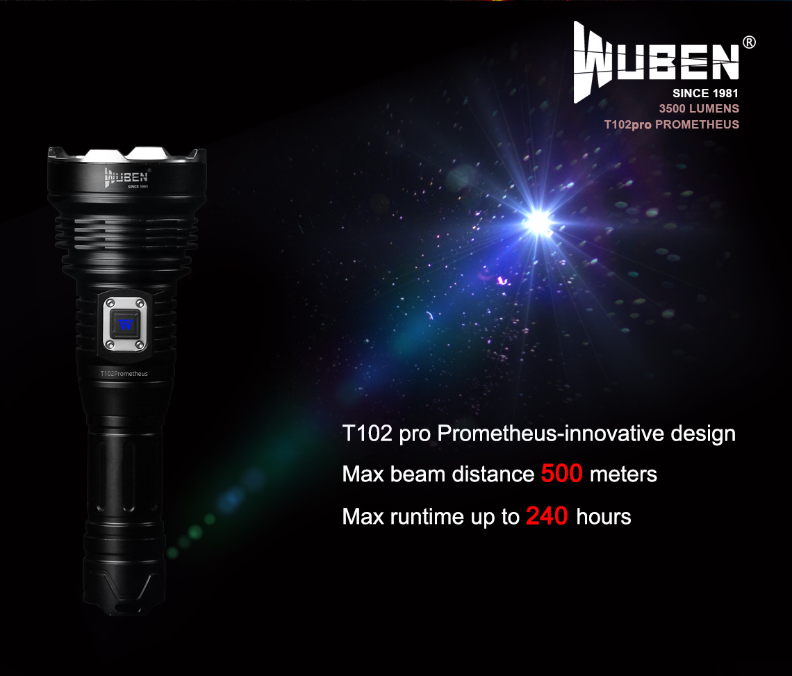 Wuben T102 Xhp702  3500 Meter Torch  26650 Battery 3.7Volt Xhp70.2 Powerful Flashlight