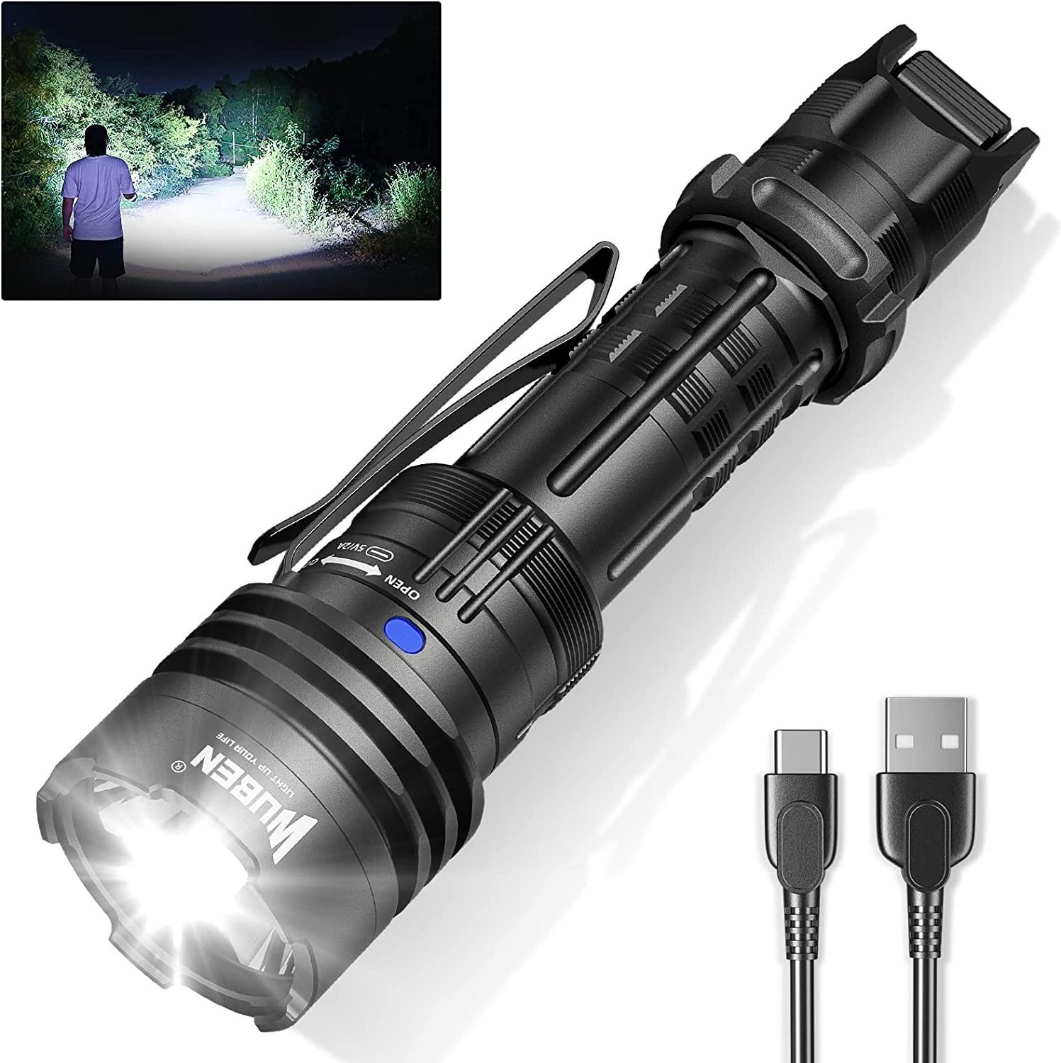 2000 Lumens 18650 battery tactic rechargeable tactical led flashlights