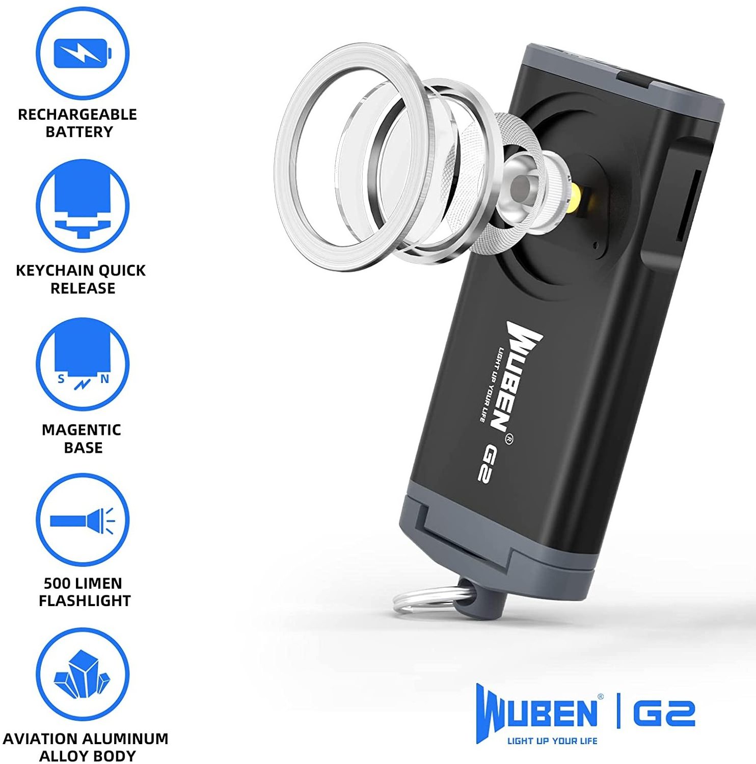 Wuben G2 Type c Rechargeable Portable Small Mini light EDC Keychain Flashlight key Light