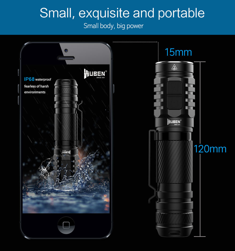 WUBEN TO46R High CRI Flashlight Waterproof IP68 Torch Rechargeable USB Tactical LED Flashlight