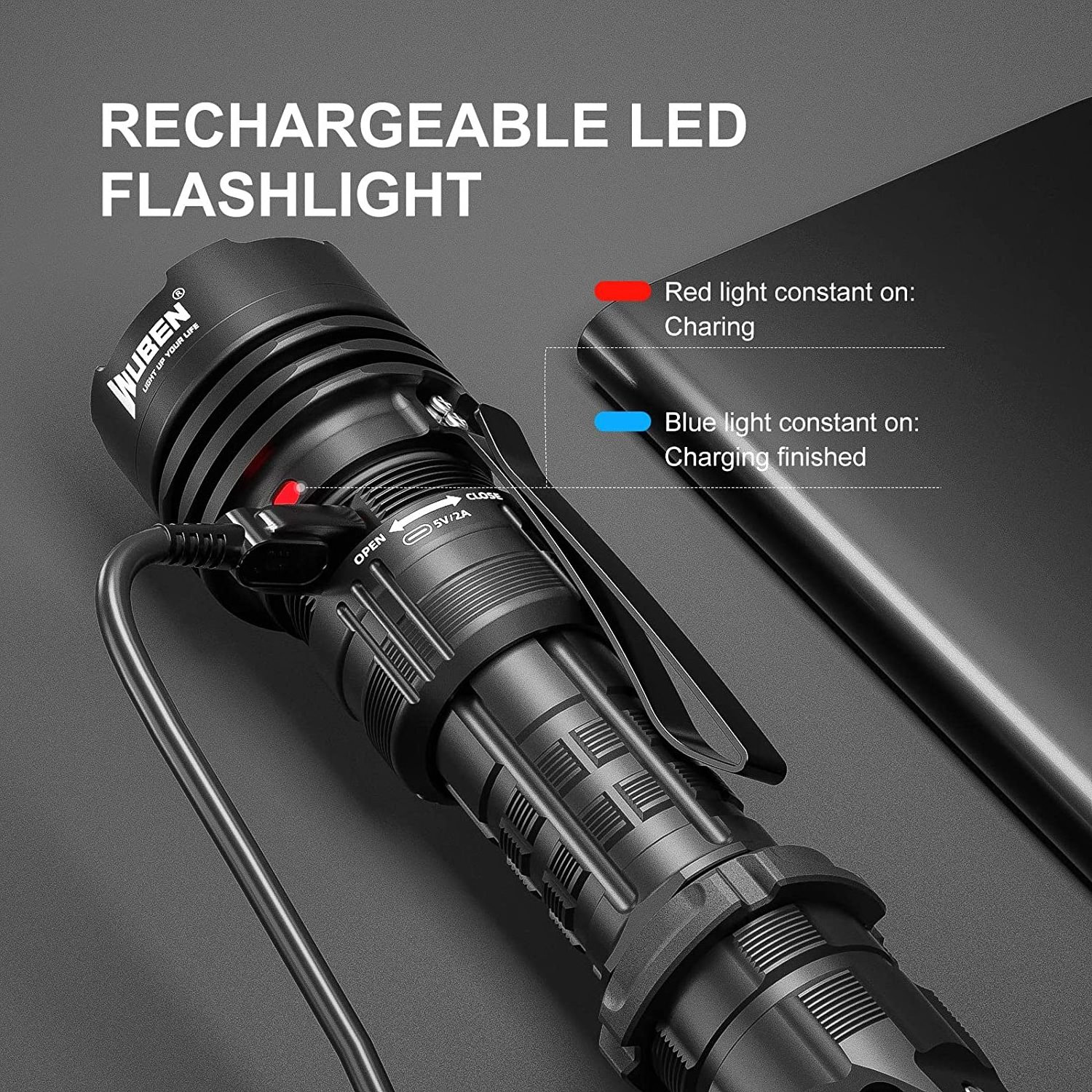 2000 Lumens 18650 battery tactic rechargeable tactical led flashlights