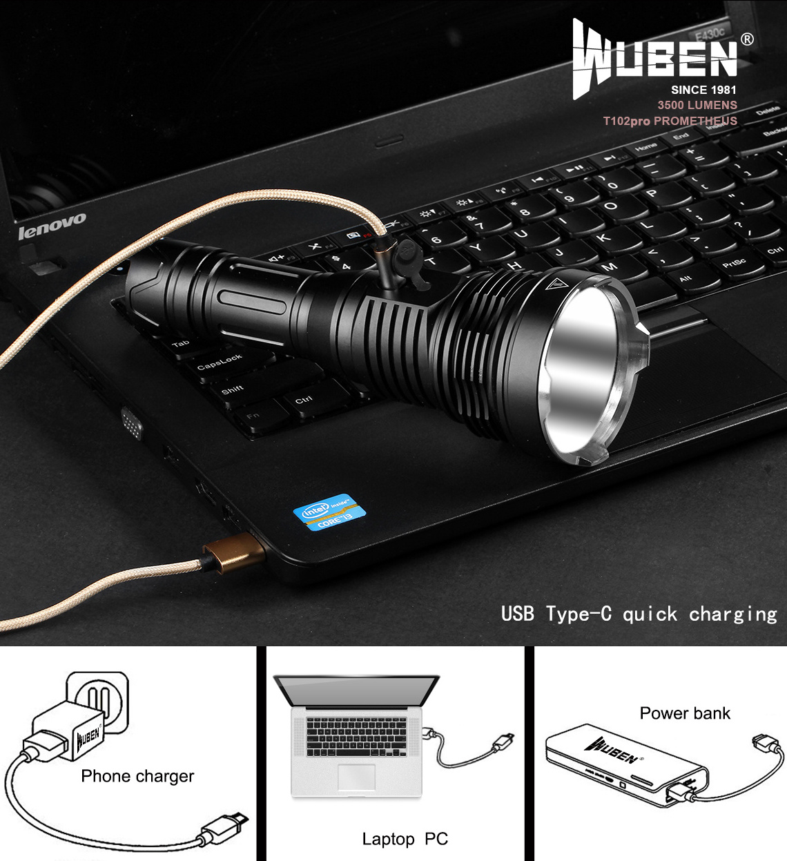 Wuben T102 Xhp702  3500 Meter Torch  26650 Battery 3.7Volt Xhp70.2 Powerful Flashlight