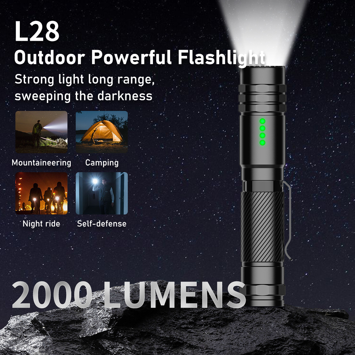 L28 HIGH LUMEN SUPER BRIGHT Torch 2000 LUMENS POCKET EDC Rechargeable LED flashlight