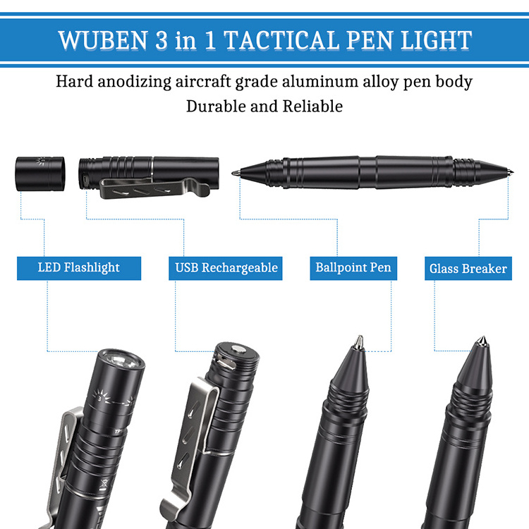 WUBEN TP10-G Self-Defense Pen Light Ballpoint USB Rechargeable LED Tactical Pen Flashlight