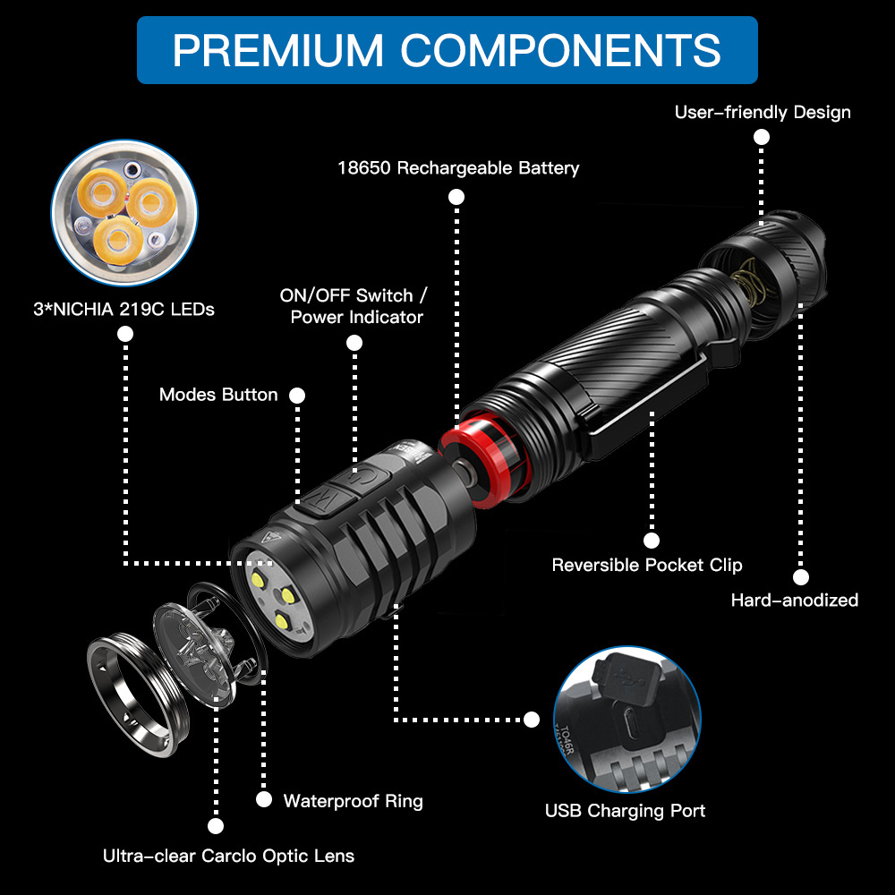 WUBEN TO46R High CRI Flashlight Waterproof IP68 Torch Rechargeable USB Tactical LED Flashlight