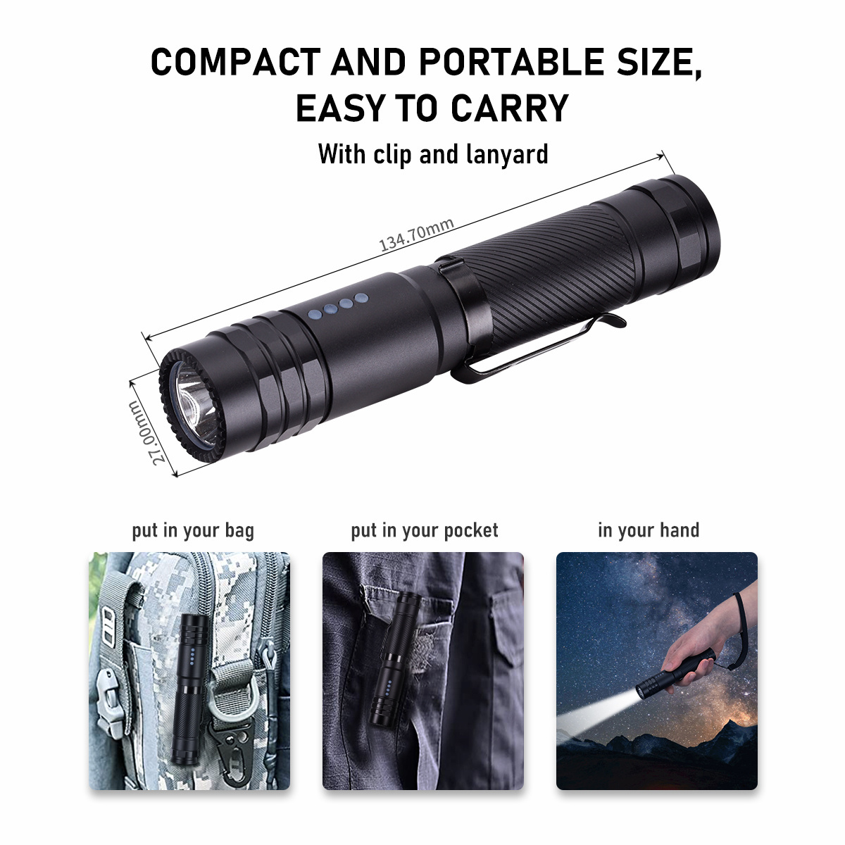 Handy small Portable security torch light Rechargeable EDC Tactical Mini Led Flashlight