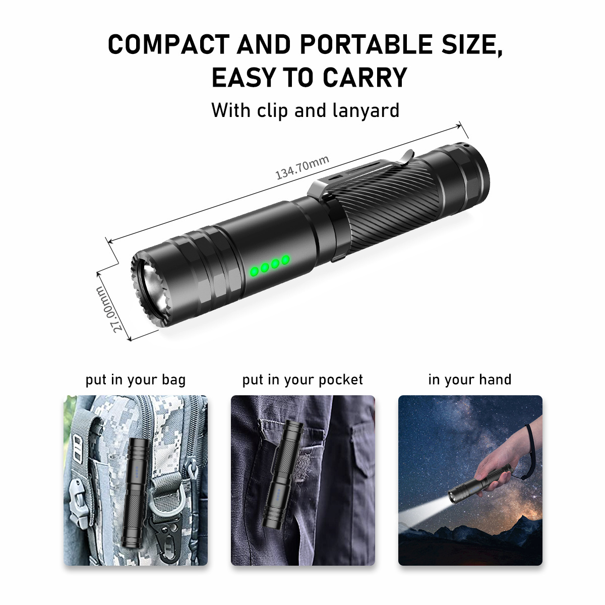 L28 HIGH LUMEN SUPER BRIGHT Torch 2000 LUMENS POCKET EDC Rechargeable LED flashlight