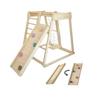 Factory Price Wooden Climbing Frame Swing Front Slide/Rear Climbing Board Cloud Ladder Soft Rope Ladder Swing