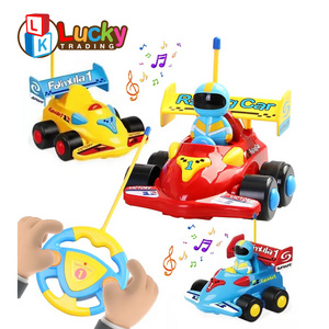 Hot Sale Kids Electric Acousto-Optic Cartoon 2CH Rc Mini Car Steering Wheel Remote Control Racing Car Toy with Light and Music