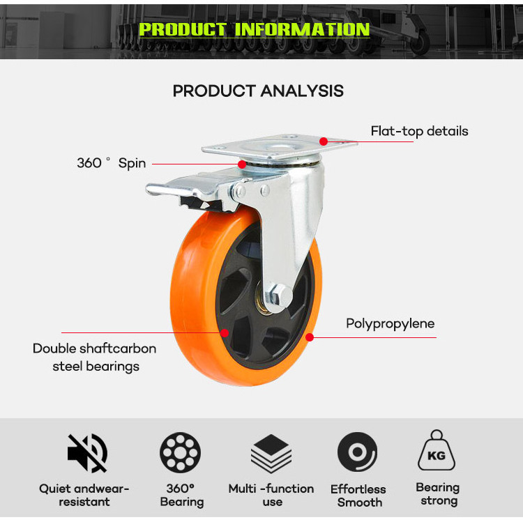 3/4/5/6 inch Industrial Medium Duty 75mm Castor Orange Swivel Heavy duty Caster rotating wheels