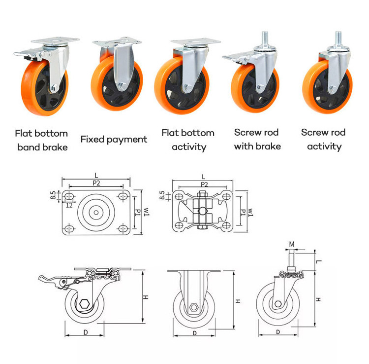 3/4/5/6 inch Industrial Medium Duty 75mm Castor Orange Swivel Heavy duty Caster rotating wheels