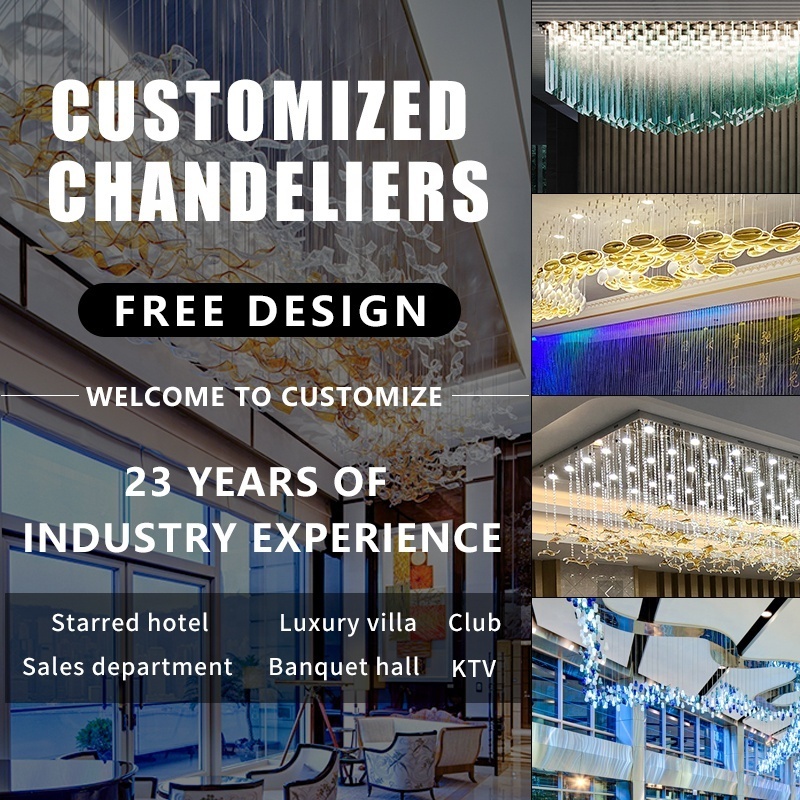 Custom Modern Hotel Ballroom Project Large Flush Mount Ceiling Light Luxury Crystal Chandelier